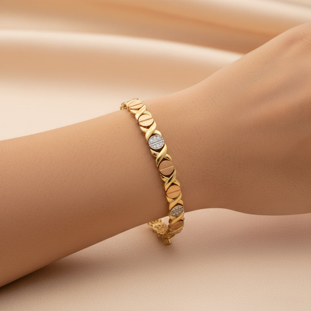 Pulsera de Oro 14k Diseño XOXO Hueco con Incrustación de Zirconias mod. 10023