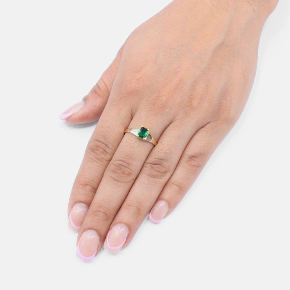 Anillo de Oro 14k con Zirconia Color Verde Esmeralda mod. 9184