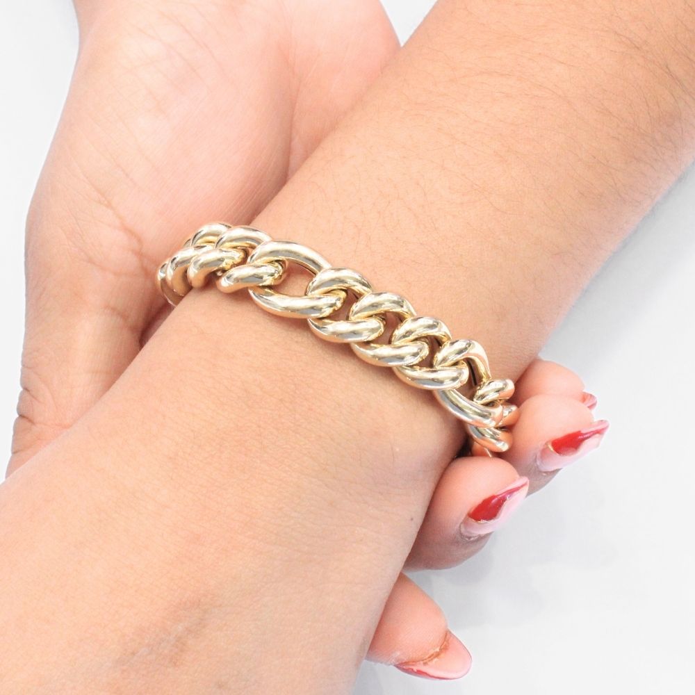 Pulsera de Oro 14k de Tejido 3x1 Inflado y Brillante mod. 9032