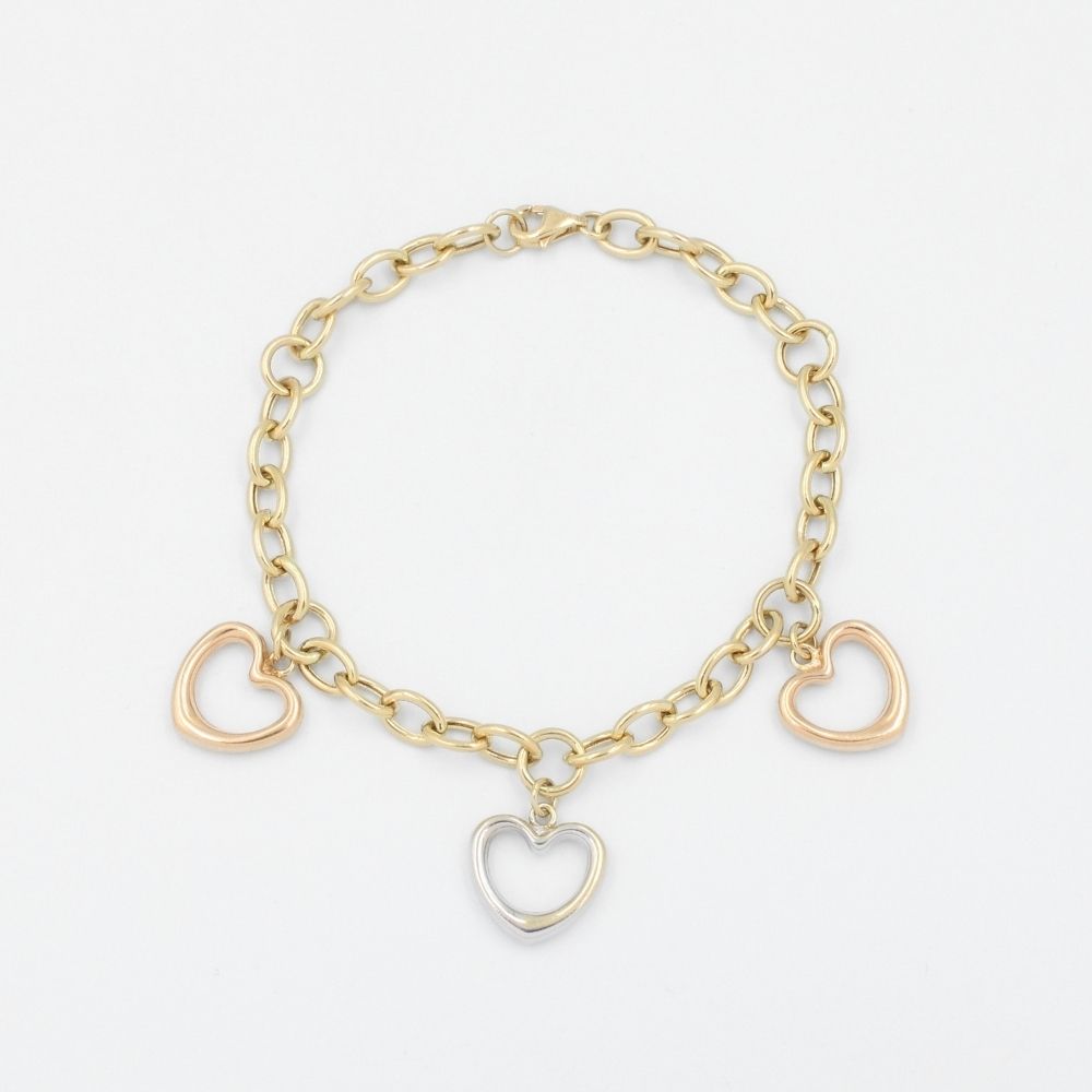 Pulsera de Oro 14k de Diseño Hueco con Corazones Brillantes mod. 8863
