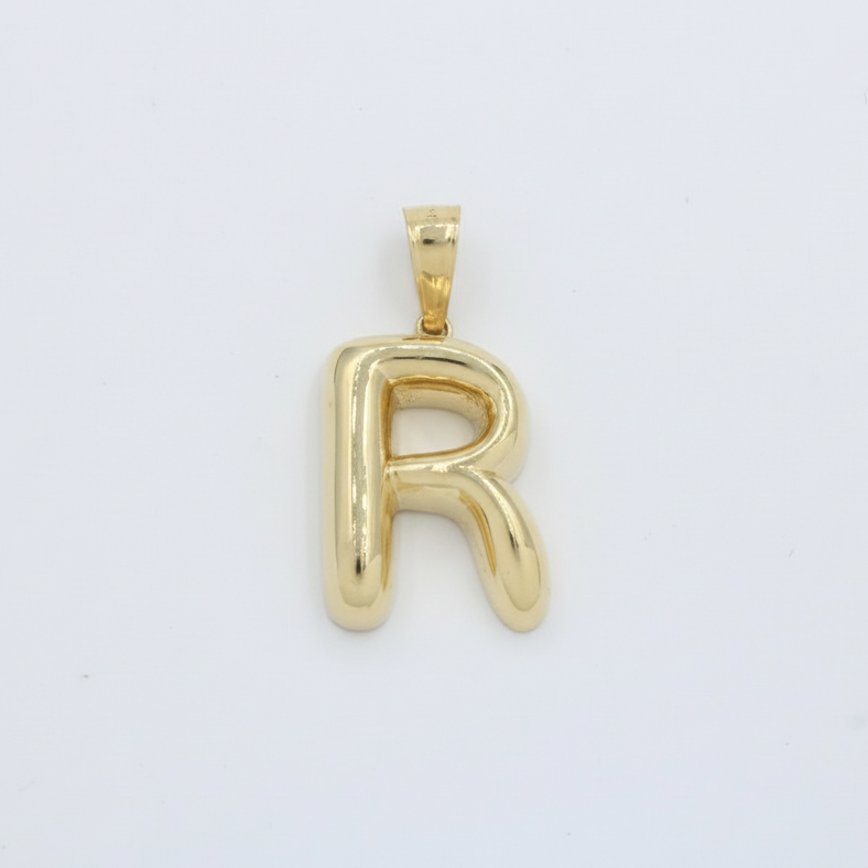Dije de Oro 14k Modelo de Inicial R de Diseño Inflado y Brillante mod. 10091