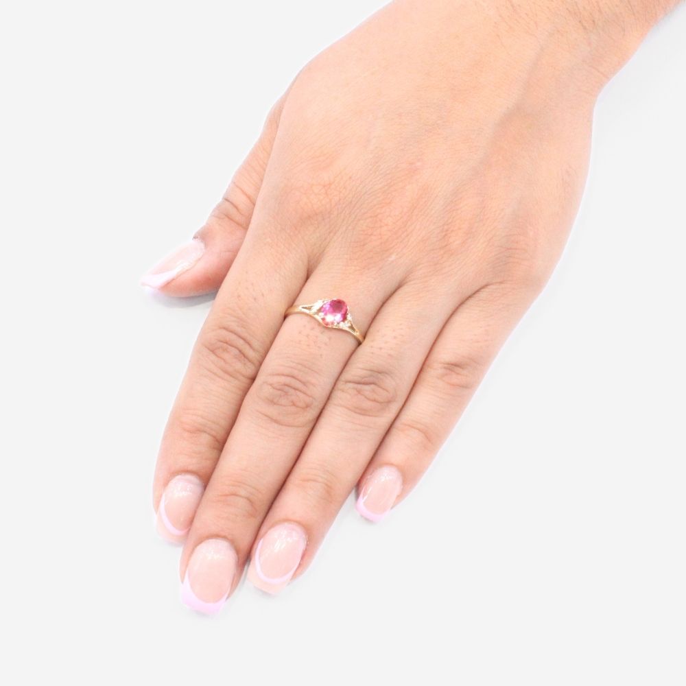 Anillo de Oro 14k de Zirconia Color Rosa  mod. 9194