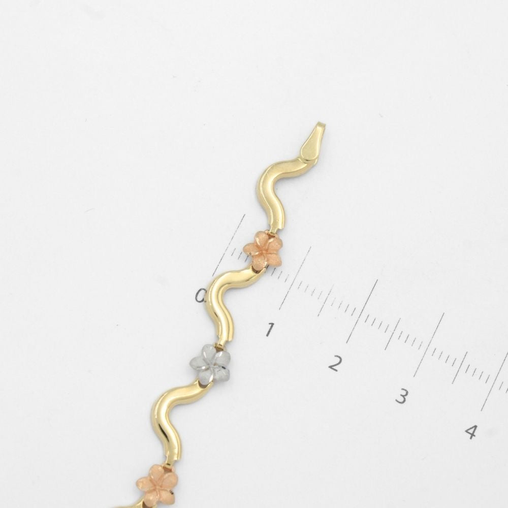 Pulsera de Oro 14k Hueca de Diseño Curvo con Flores del Pensamiento mod. 9690
