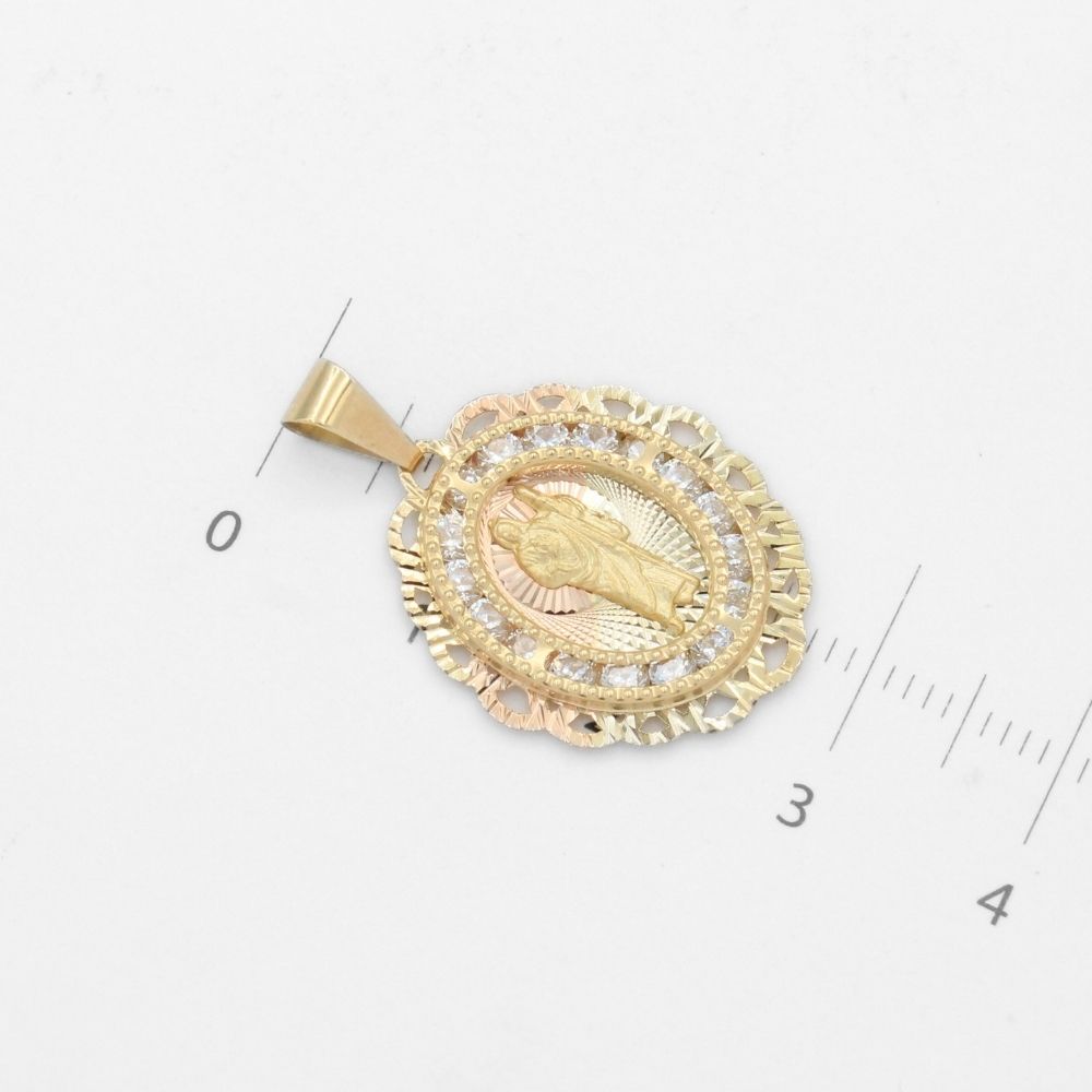 Medalla de Oro 14k San Judas en Diseño Oval Diamantado con Zirconias Brillantes mod. 9846