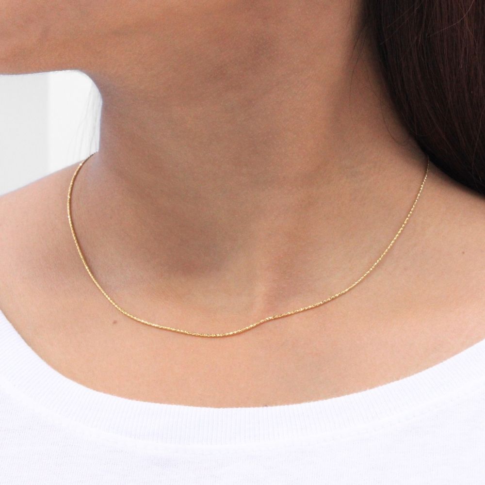 Cadena de Oro 14k Tejido Fino Diamantado de Diseño Hueco mod. 8606