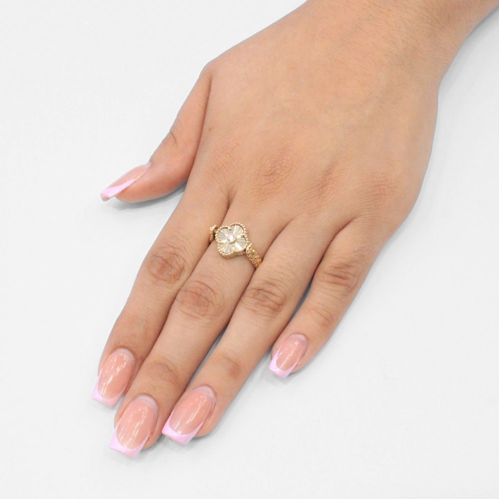 Anillo de Oro 14k Trébol Especial Giratorio con Jaspe y Zirconia mod. 9664