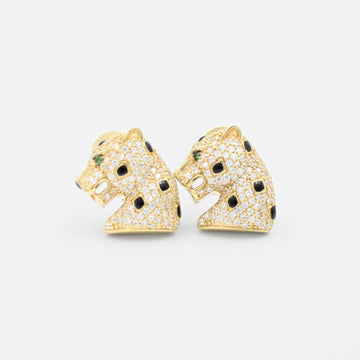 Arete Broche Patente de Oro 14k con Diseño de Panteras Incrustadas de Zirconias mod. 9062