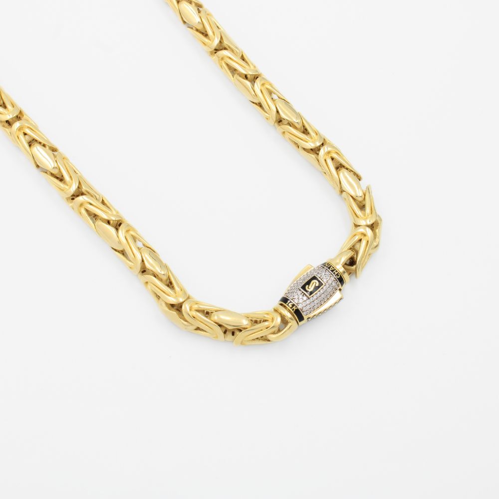 Cadena Monaco Chain 14k Modelo REY Round Hueco con Broche Plain Pavé mod. 9021