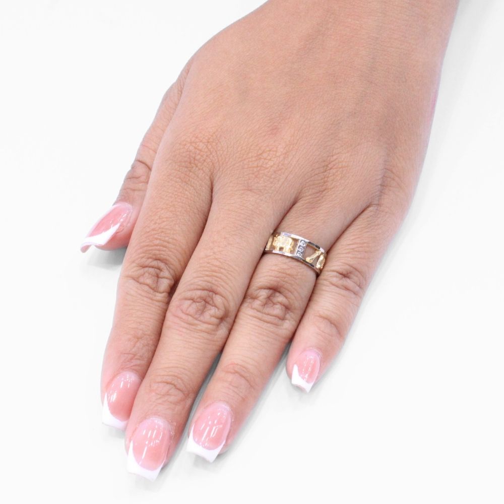 Anillo de Oro 14k Diseño de la Suerte de Estilo Bicolor con Zirconias Finas mod. 8630