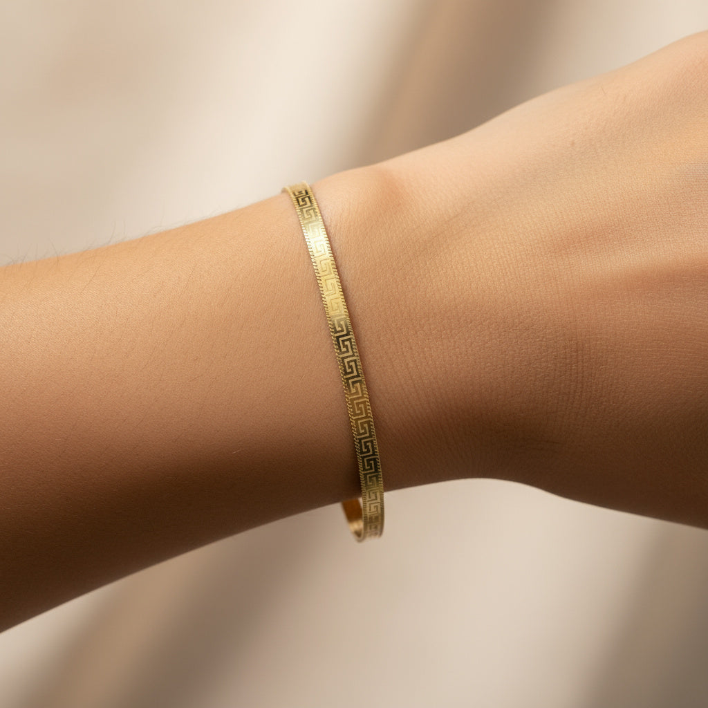 Pulsera de Oro 14k Diseño Panza de Vívora Fino con Grecas mod. 10024