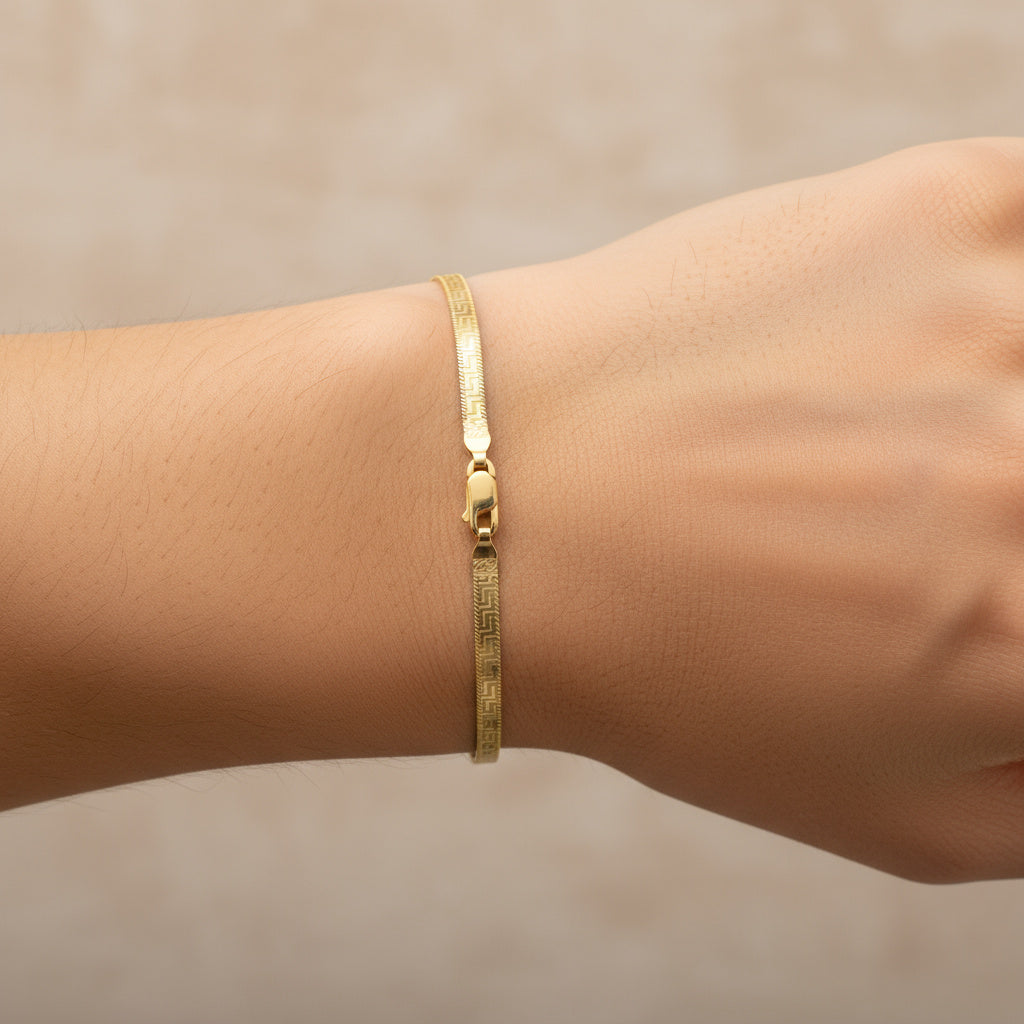 Pulsera de Oro 14k Diseño Panza de Vívora Fino con Grecas mod. 10024