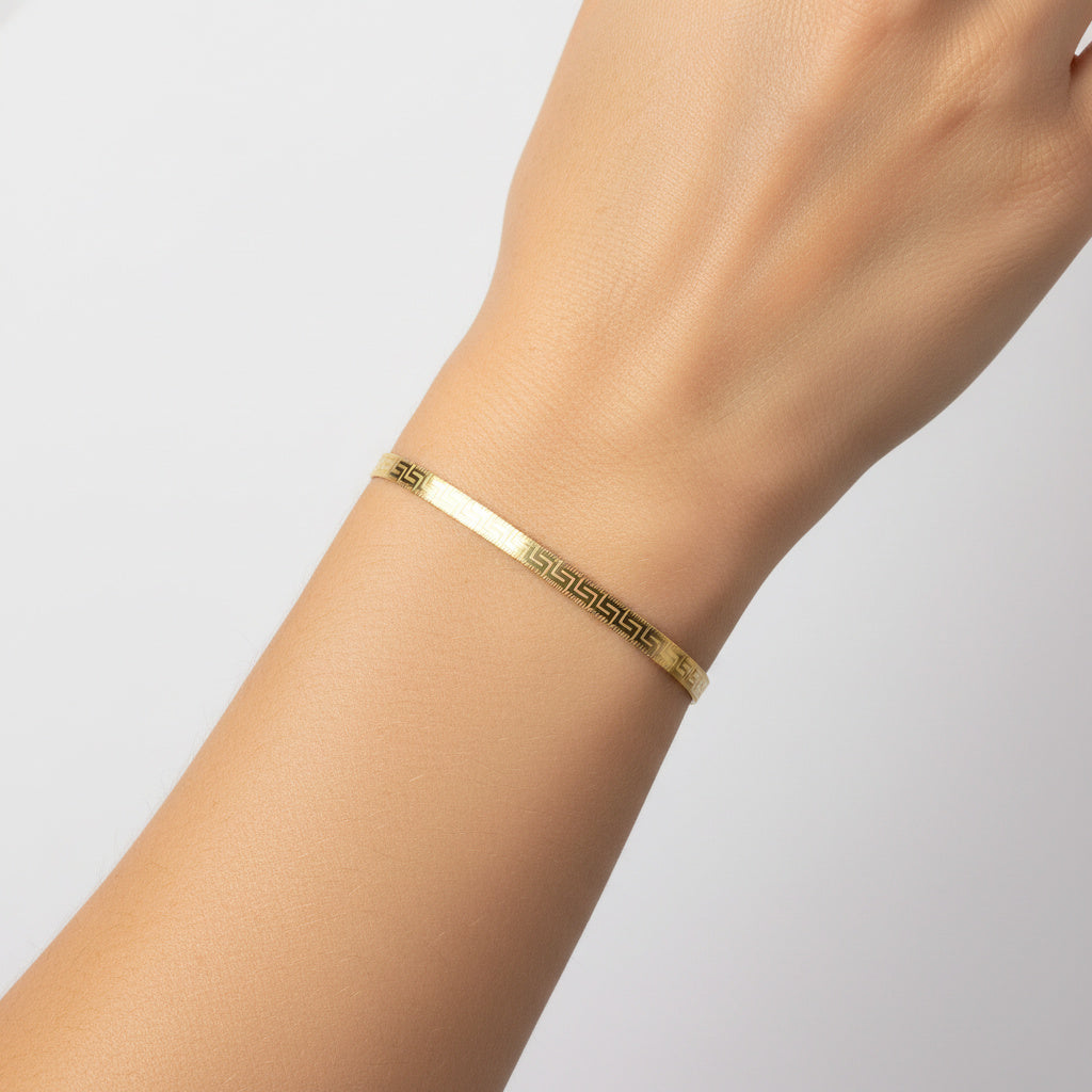 Pulsera de Oro 14k Diseño Panza de Vívora Fino con Grecas mod. 10024
