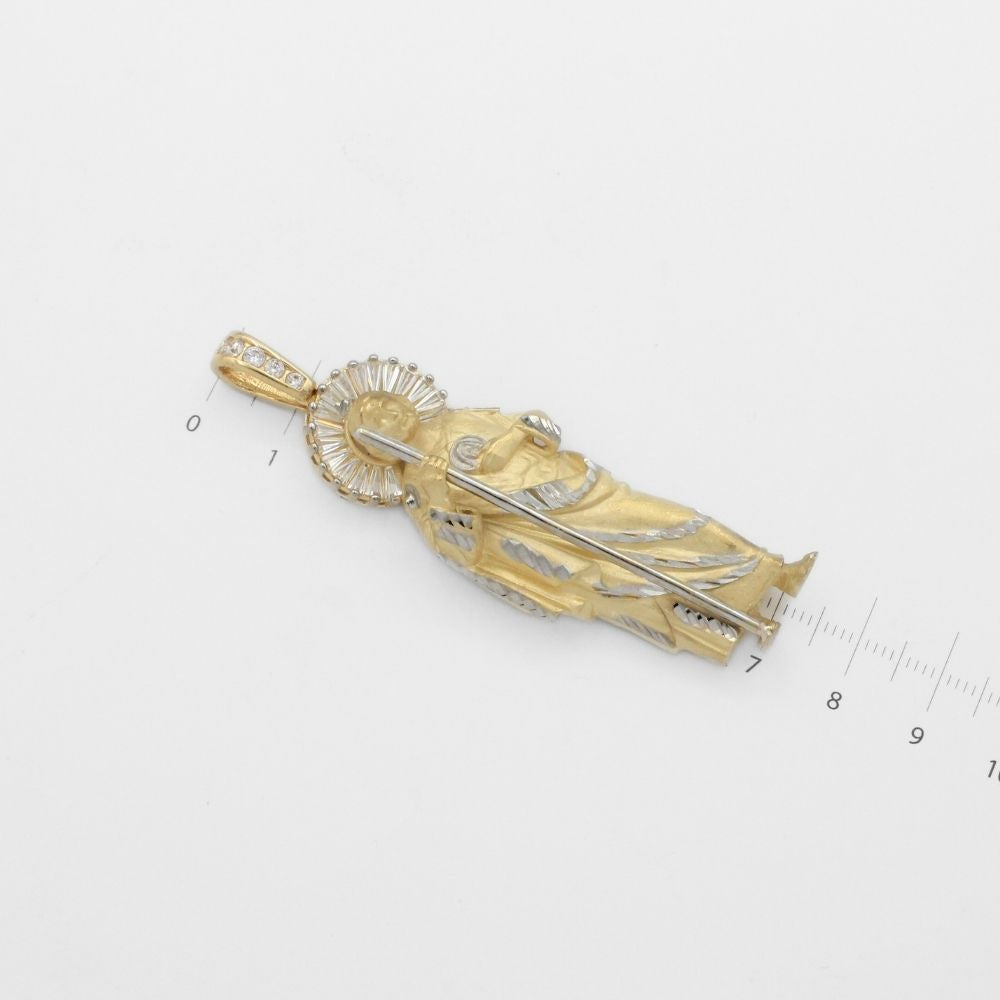 Dije de Oro 14k San Judas Tadeo con Detalles Parciales Diamantados y Aureola con Zirconias Baguette Mod. 9886