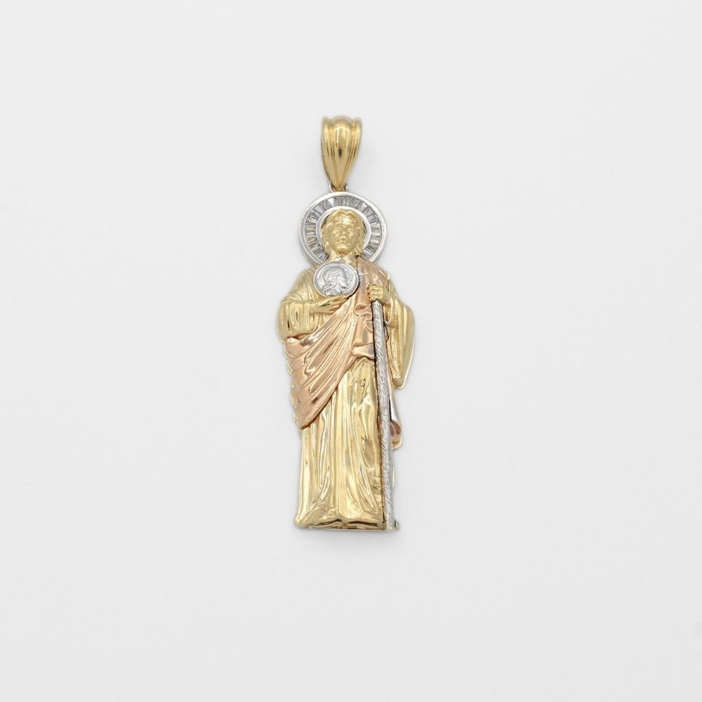 Dije de Oro 14k San Judas Tadeo Florentino con Aureola de Zirconias Mod. 9887