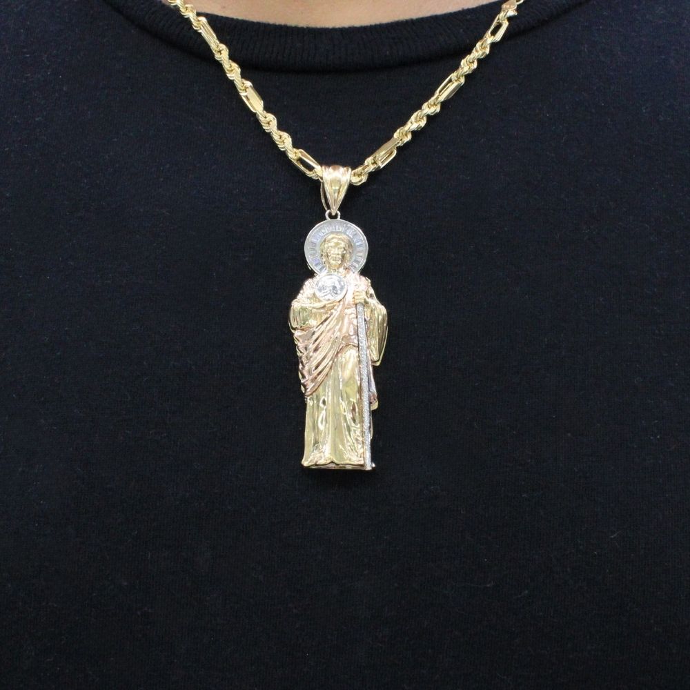 Dije de Oro 14k San Judas Tadeo Florentino con Aureola de Zirconias Mod. 9887