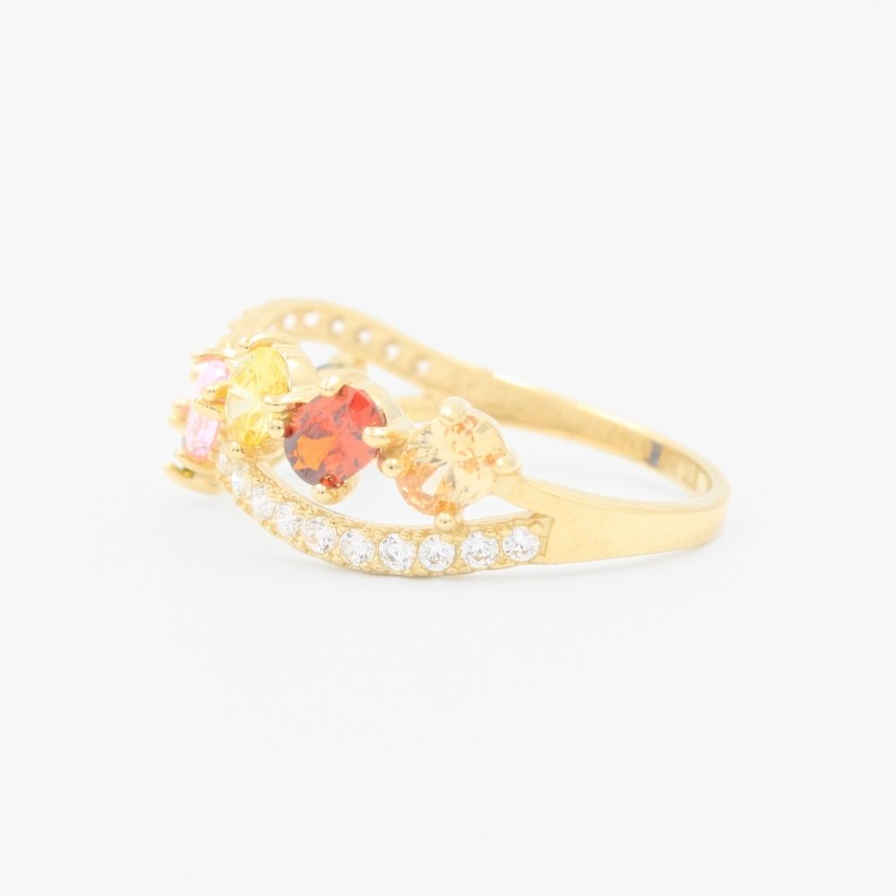 Anillo de Oro 14k de Diseño Cruzado Incrustado de Zirconias de Colores mod. 9274