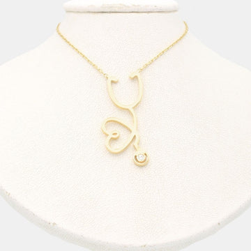 Gargantilla de Oro 14k Corazón Estetoscopio Detallado con Zirconia Fina mod. 9336