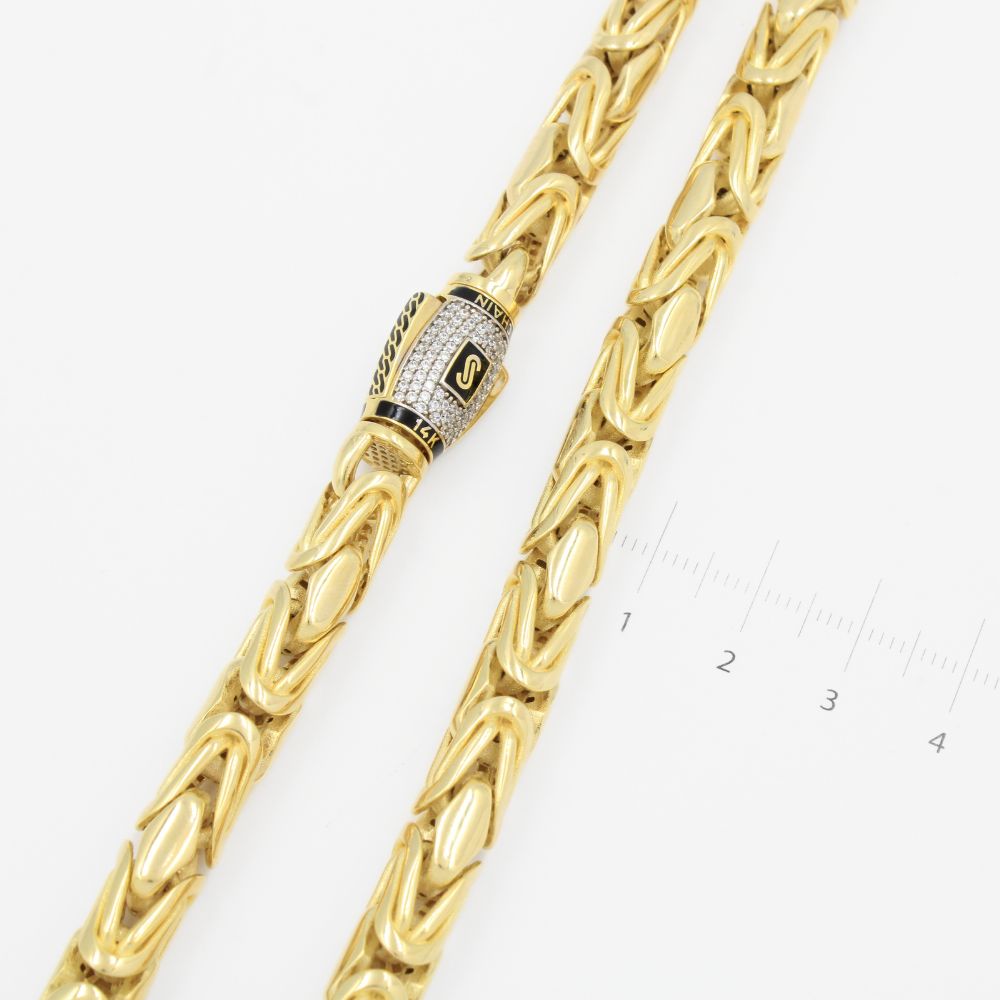 Cadena Monaco Chain 14k Modelo REY Round Hueco con Broche Plain Pavé mod. 9021