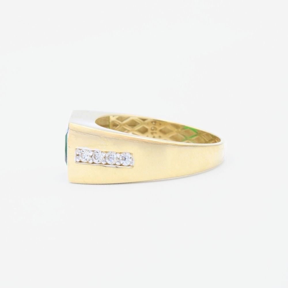 Anillo de Oro 14k de Diseño Confort con Incrustación de Zirconia Verde Esmeralda mod. 9292