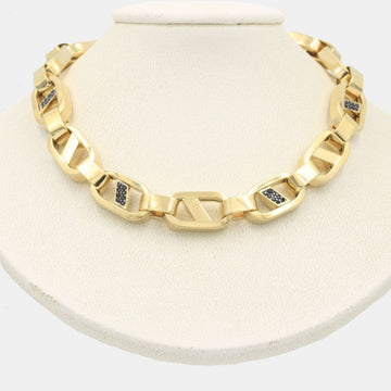 Cadena de Oro 14k Tejido Hueco Fino con Eslabones Incrustados con Zirconias Oscuras mod. 8100