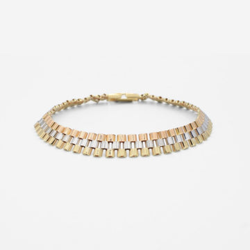 Pulsera de Oro 14k Tejido Hueco de Ensamblado Diseño de Tres Colores mod. 9803