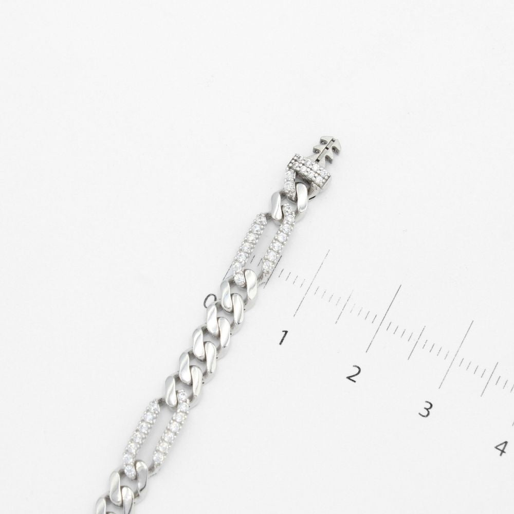 Pulsera Mónaco Chain 14k Modelo Fígaro de Broche Pavé con Incrustación de Swarovski mod. 9647