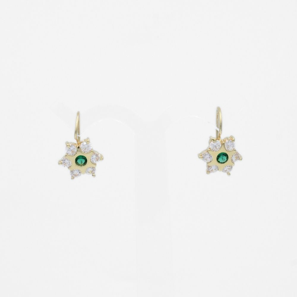 Arete con Broche Arillo de Oro 14k con Diseño Estrella Incrustado con Zirconia Verde mod. 9762