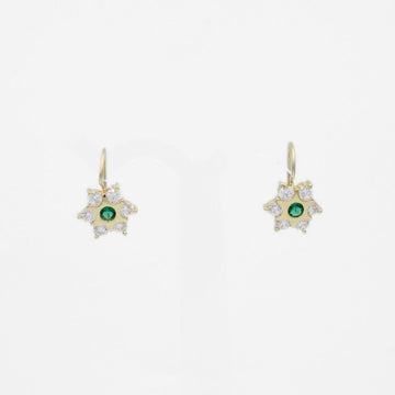 Arete con Broche Arillo de Oro 14k con Diseño Estrella Incrustado con Zirconia Verde mod. 9762