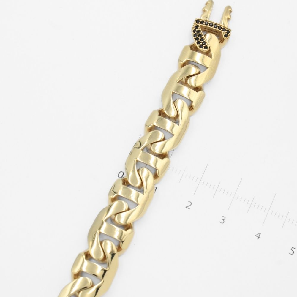 Pulsera de Oro 14k Tejido de Ancla Hueca con Broche Incrustado con Zirconias mod. 9741