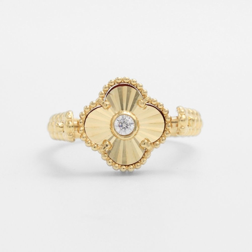 Anillo de Oro 14k Trébol Especial Giratorio con Jaspe y Zirconia mod. 9664