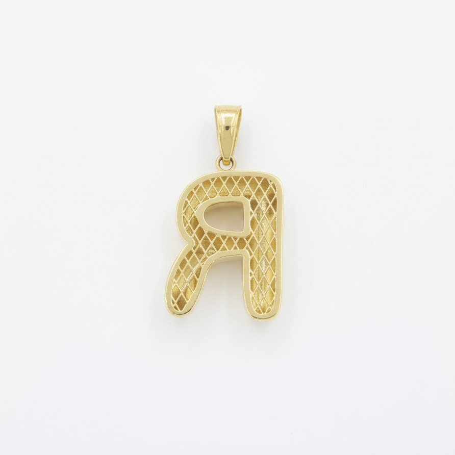 Dije de Oro 14k Modelo de Inicial R de Diseño Inflado y Brillante mod. 10091