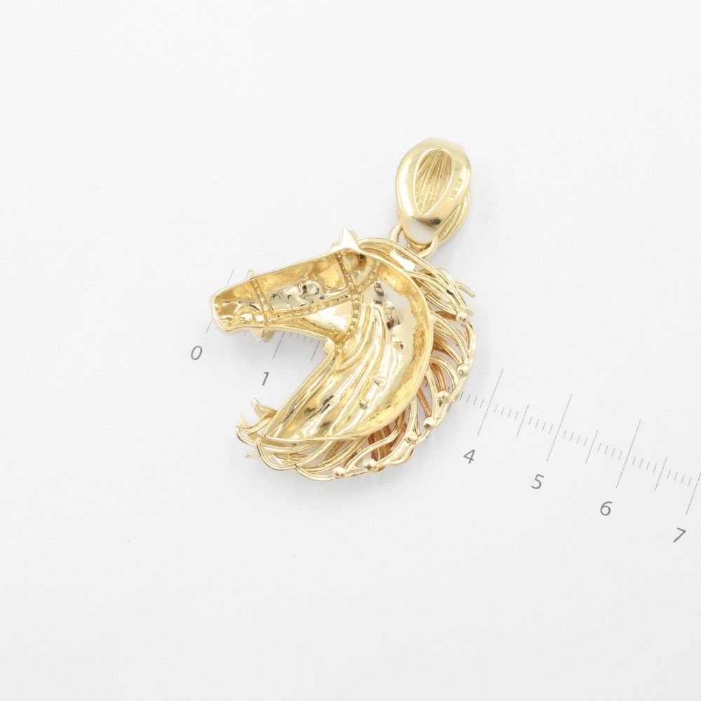 Dije de Oro 14k Diseño de Caballo  con Melena Rosa con Zirconia mod. 9475