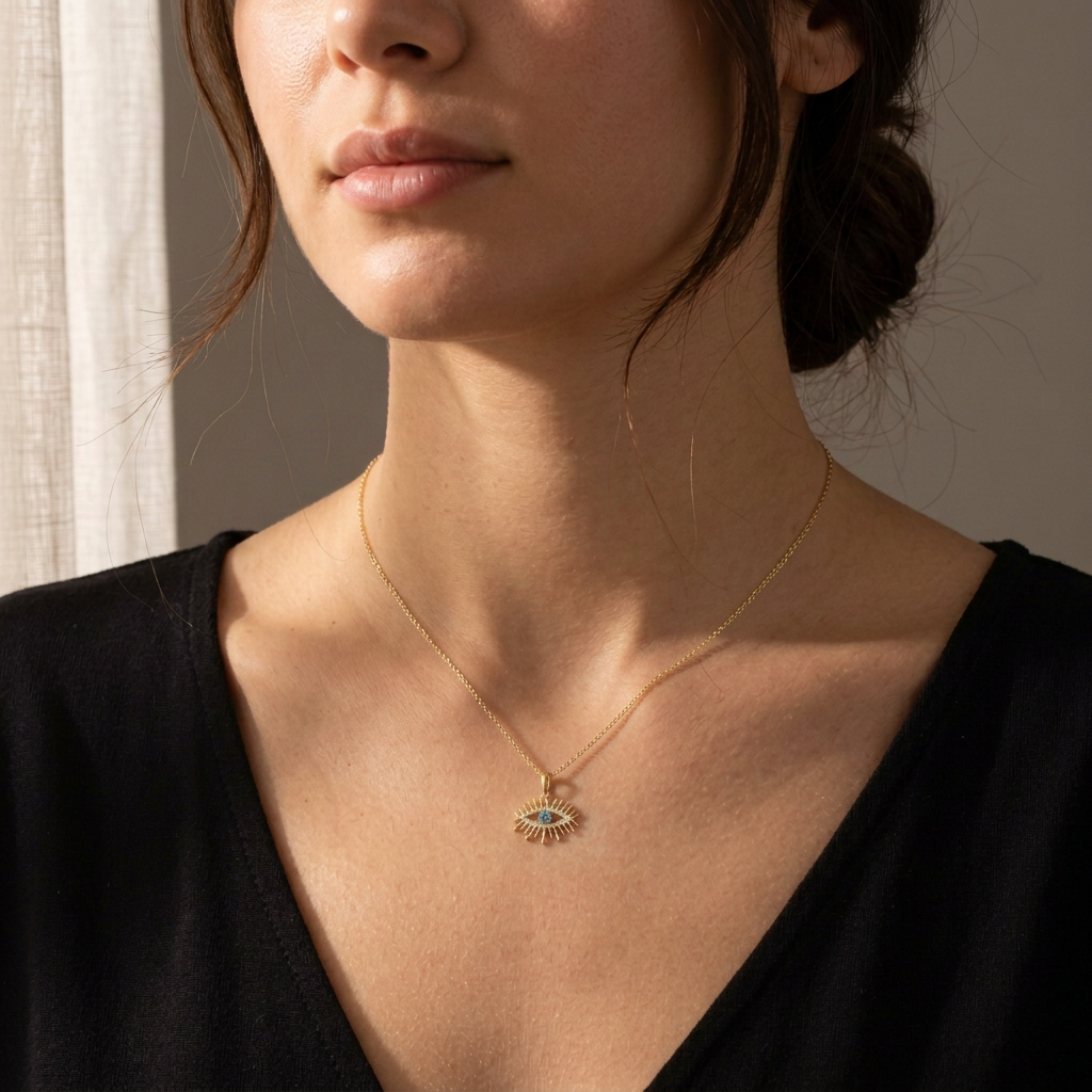 Dije de Oro 14k Ojo Turco Diseño de Destellos con Zirconias mod. 11223