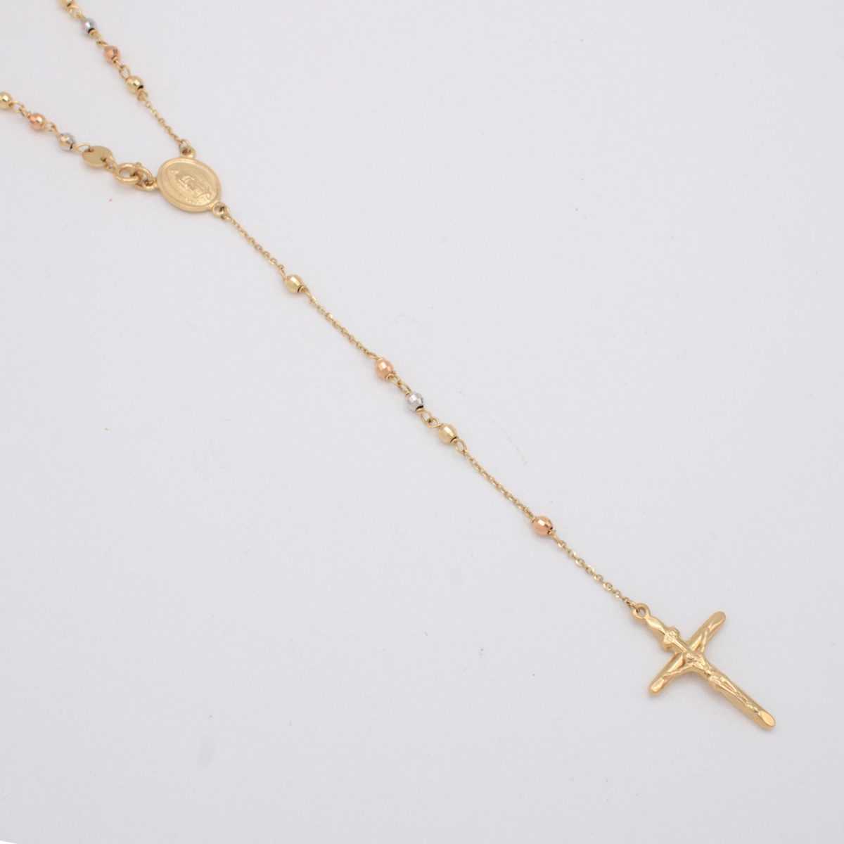 Rosario de Oro 14 k la Virgen de Guadalupe Oval Facetado mod. 11189