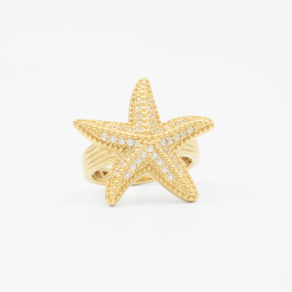 Anillo de Oro 14k Diseño Especial de Estrella de Mar con Zirconias Finas mod. 1164