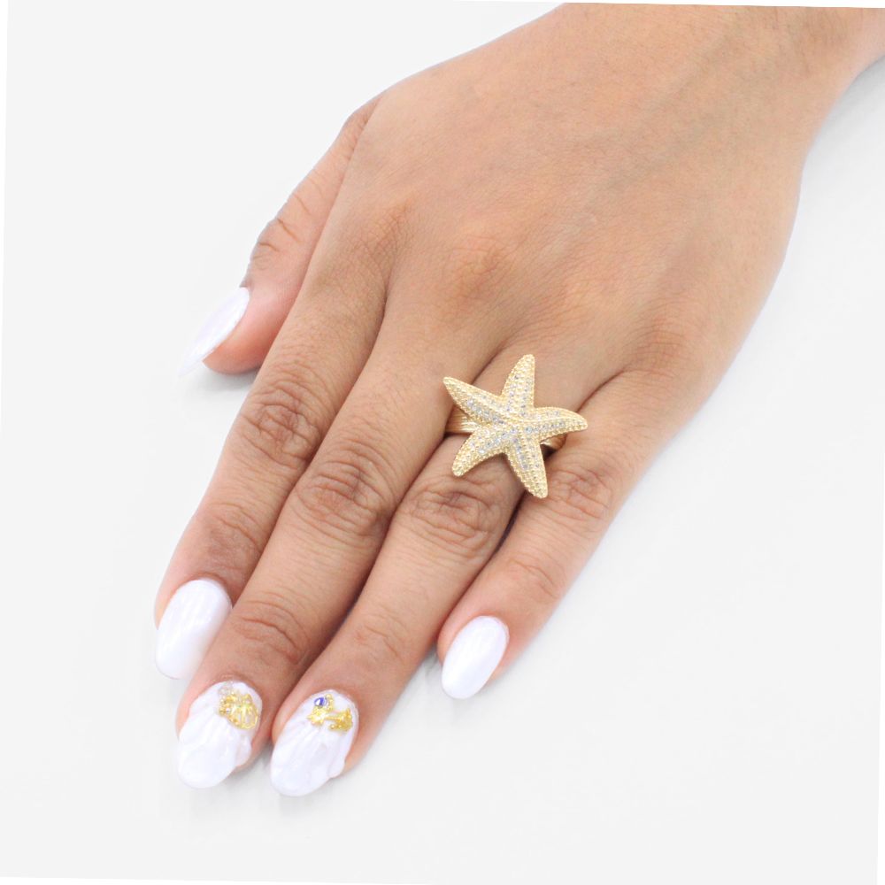 Anillo de Oro 14k Diseño Especial de Estrella de Mar con Zirconias Finas mod. 1164