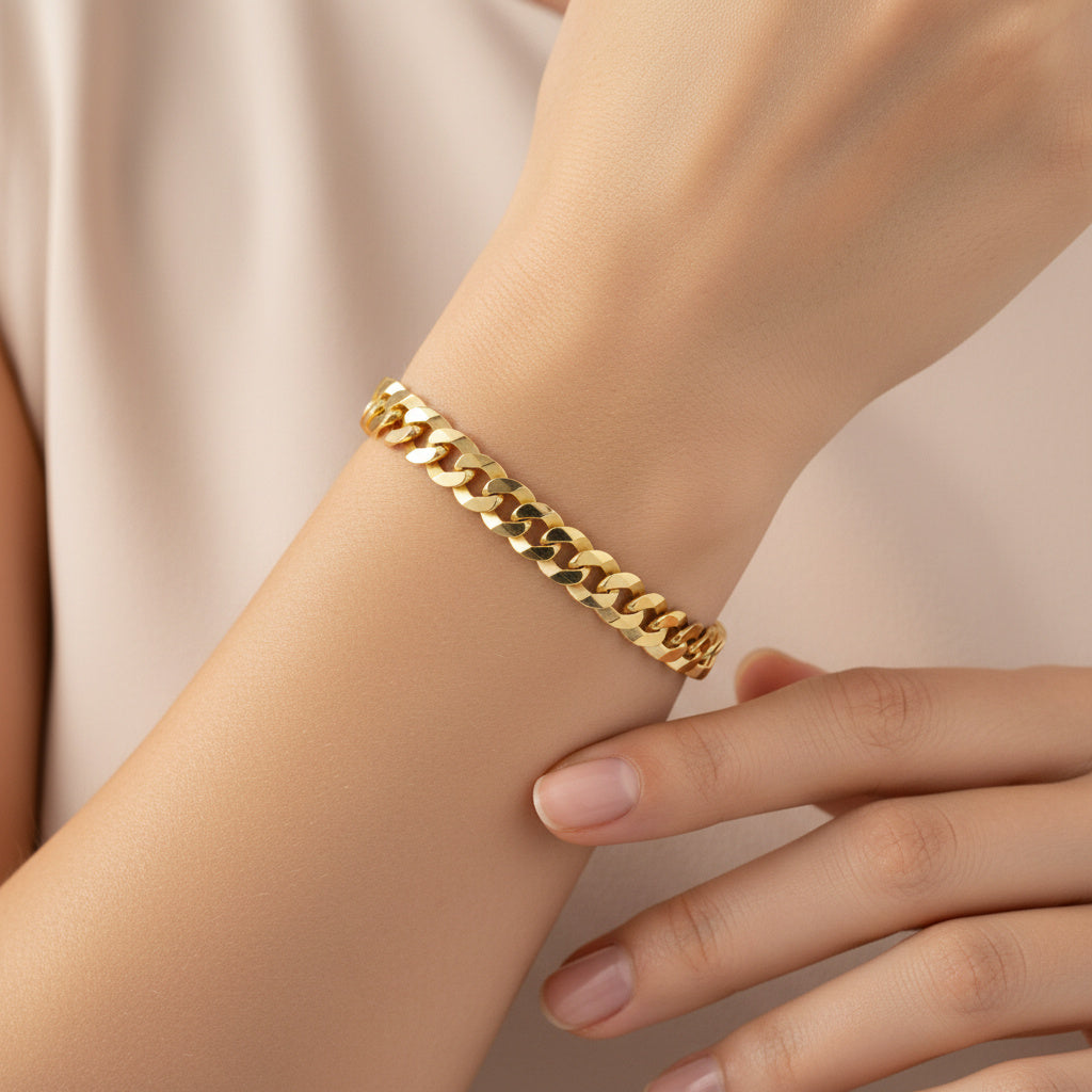 Pulsera de Eslabón en Tejido Barbado Fino de Estilo Brillante y Sólido mod. 10026