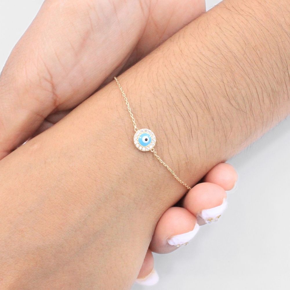 Pulsera de Oro 14k de Tejido Fino y Delgado con Ojo Turco mod. 9320