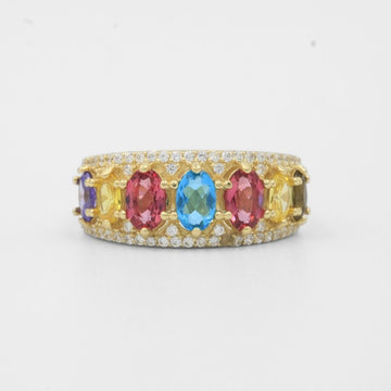 Anillo de Oro 14k Diseño Elegante con Zirconias Finas de Colores mod. 8084