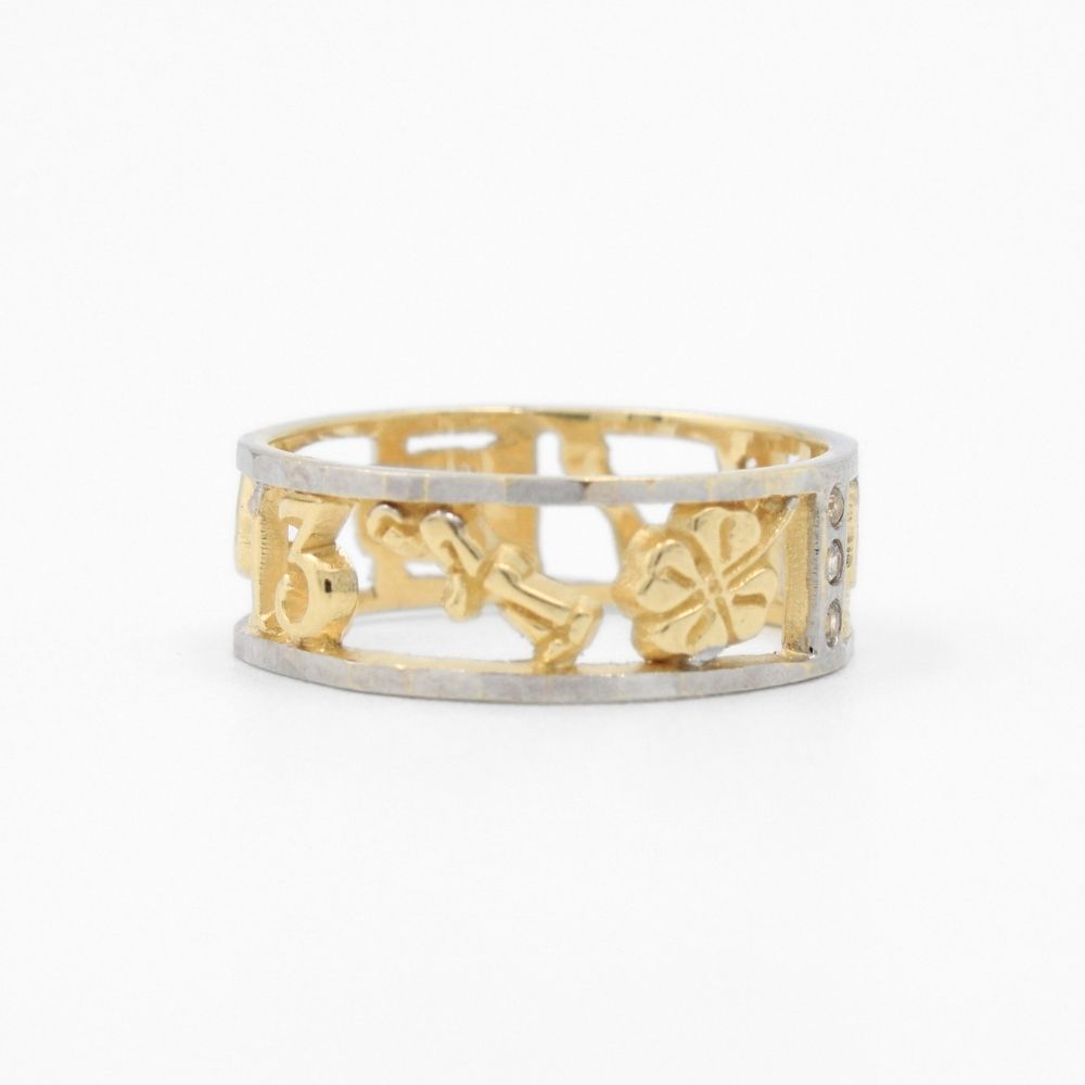 Anillo de Oro 14k Diseño de la Suerte de Estilo Bicolor con Zirconias Finas mod. 8630