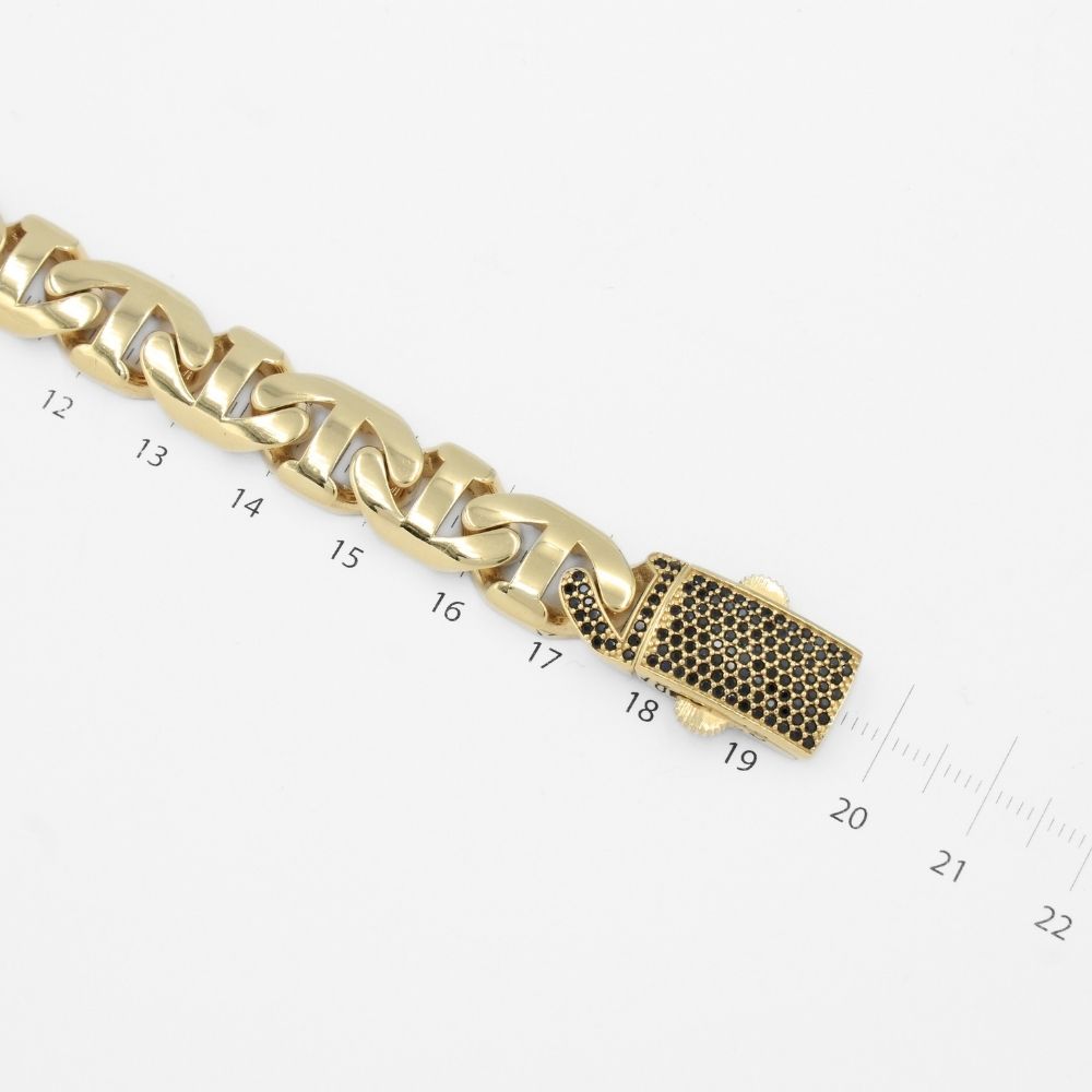 Pulsera de Oro 14k Tejido de Ancla Hueca con Broche Incrustado con Zirconias mod. 9741