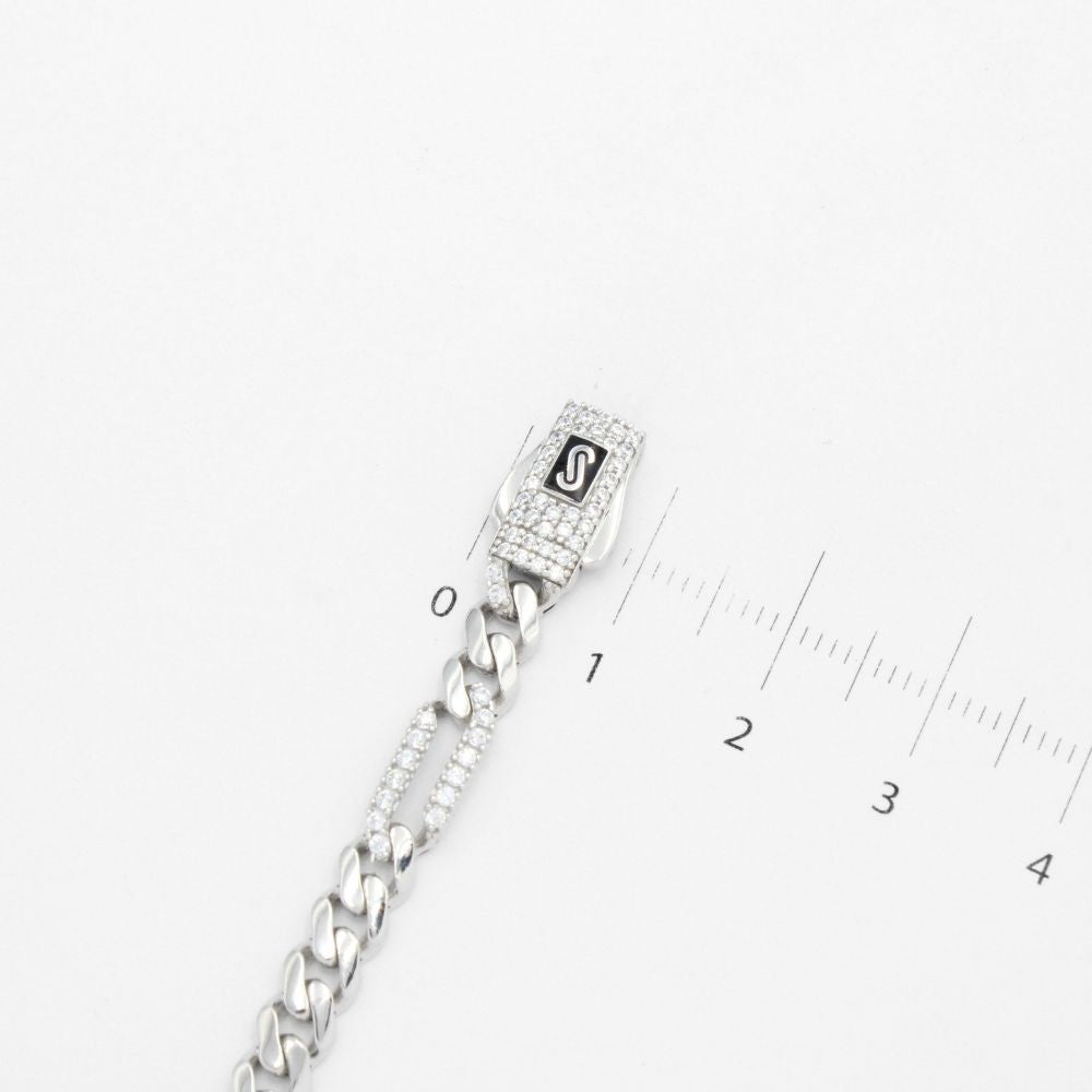 Pulsera Mónaco Chain 14k Modelo Fígaro de Broche Pavé con Incrustación de Swarovski mod. 9647