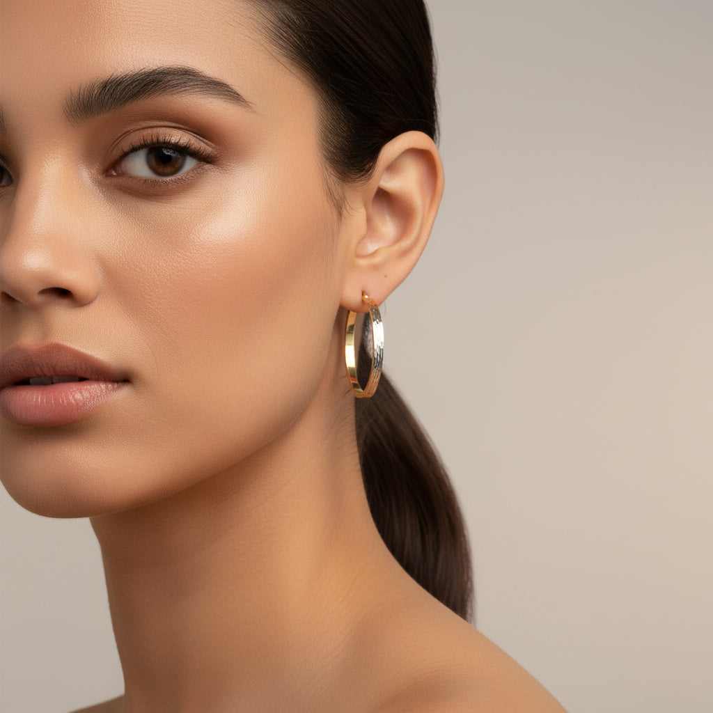 Arracada de Oro 14k Hueco de forma Circular Hueco con Diamantado Especial mod. 10030