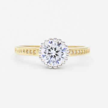 Anillo de Compromiso en Oro 14k con Zirconia en Bisel de Esferas Blancas mod. 9419