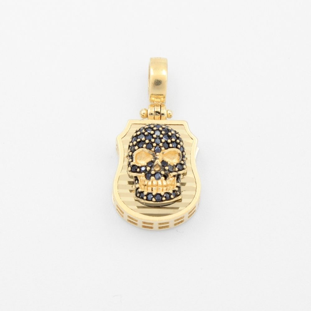 Dije de Oro 14k Diseño de Calavera con Incrutación de Zirconias en Color Negro mod. 9433