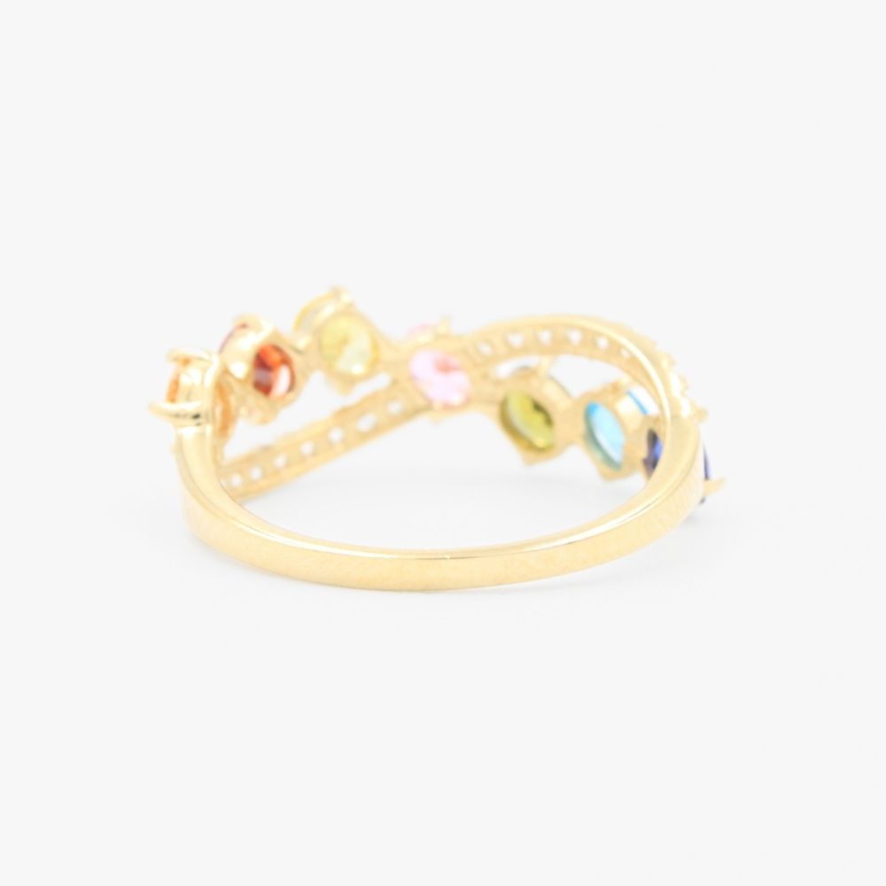 Anillo de Oro 14k de Diseño Cruzado Incrustado de Zirconias de Colores mod. 9274