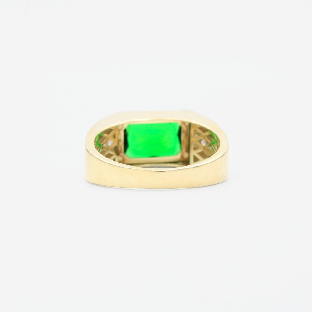 Anillo de Oro 14k de Diseño Confort con Incrustación de Zirconia Verde Esmeralda mod. 9292