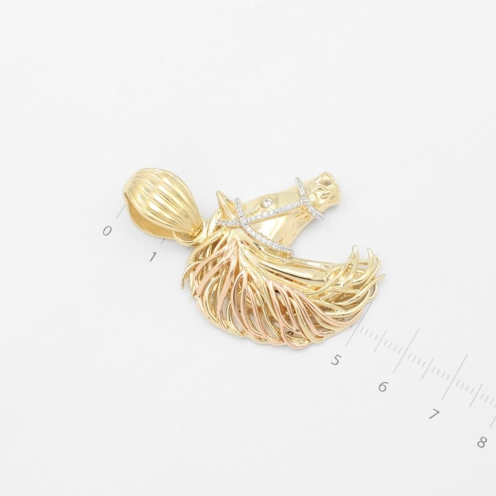 Dije de Oro 14k Diseño de Caballo  con Melena Rosa con Zirconia mod. 9475