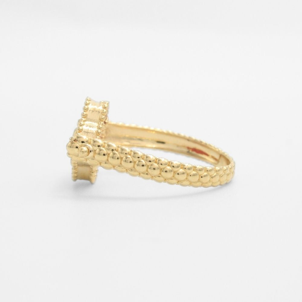 Anillo de Oro 14k Trébol Especial Giratorio con Jaspe y Zirconia mod. 9664