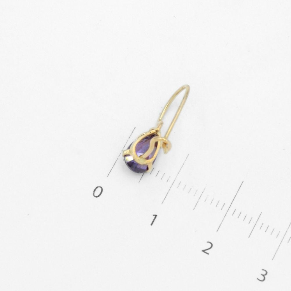 Arete con Broche Arillo de Oro 14k Gota de Zirconia Color Morado Violeta mod. 9766